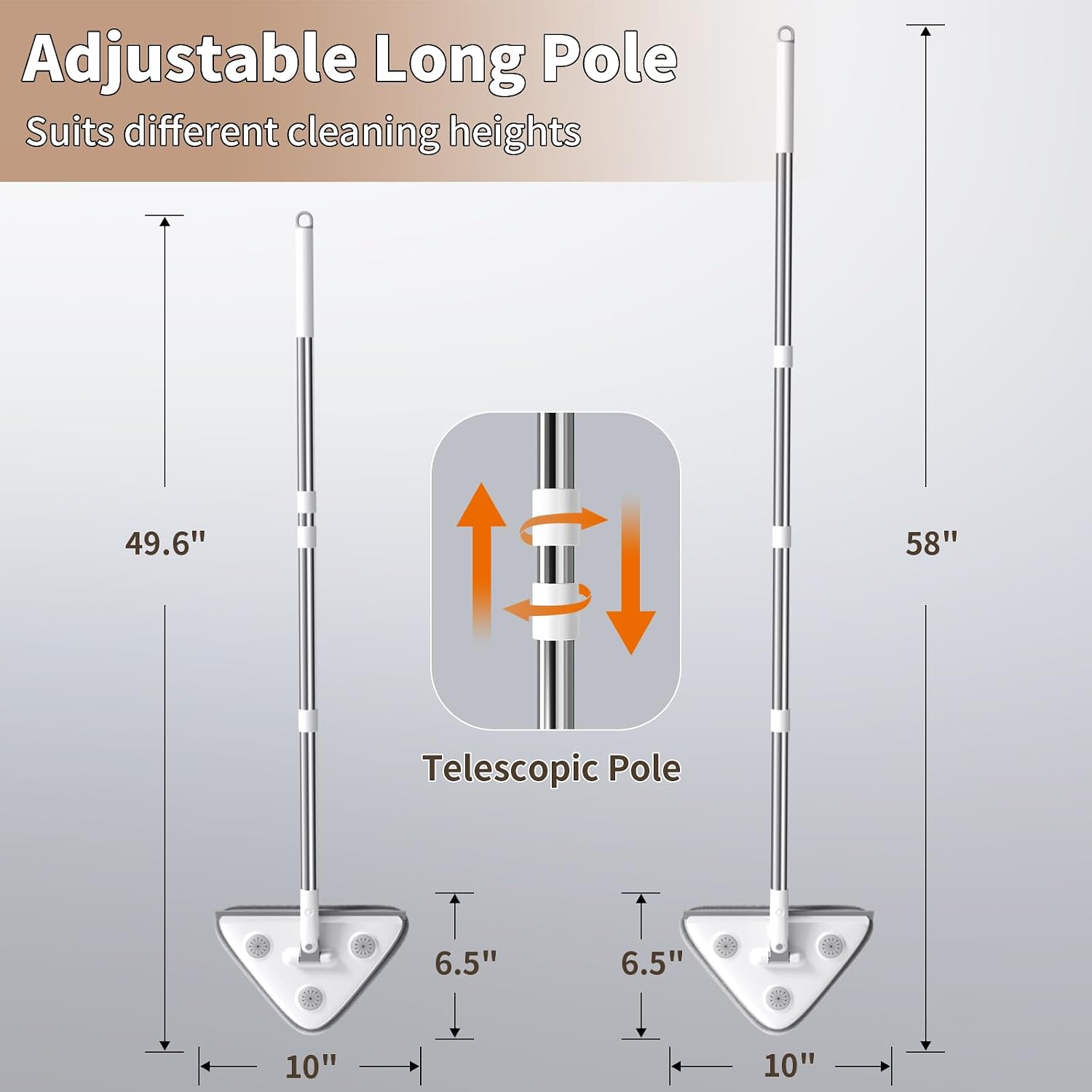 3-in-1 Wall and Baseboard Cleaning Mop with Long Handle