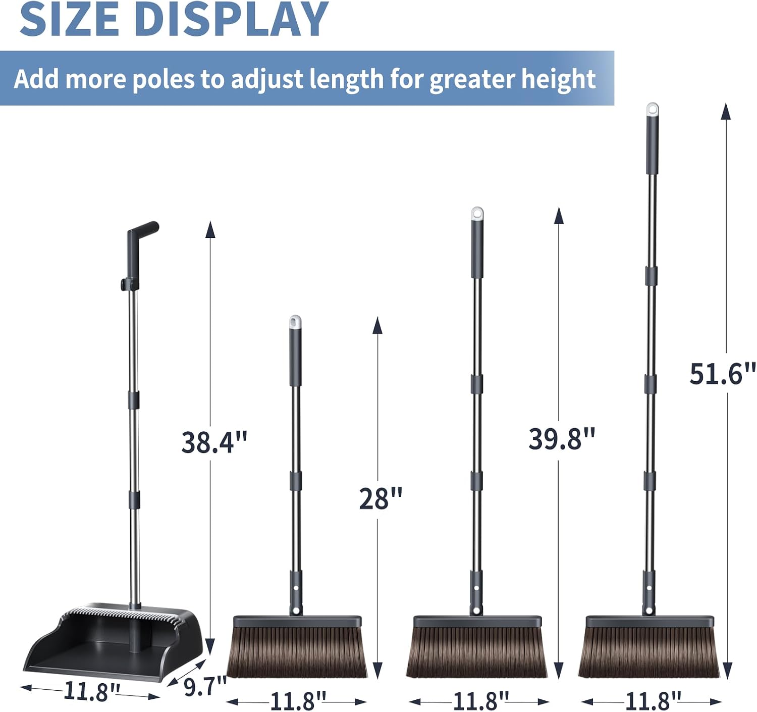 Broom and Dustpan Combo with 51.6 inch Handle
