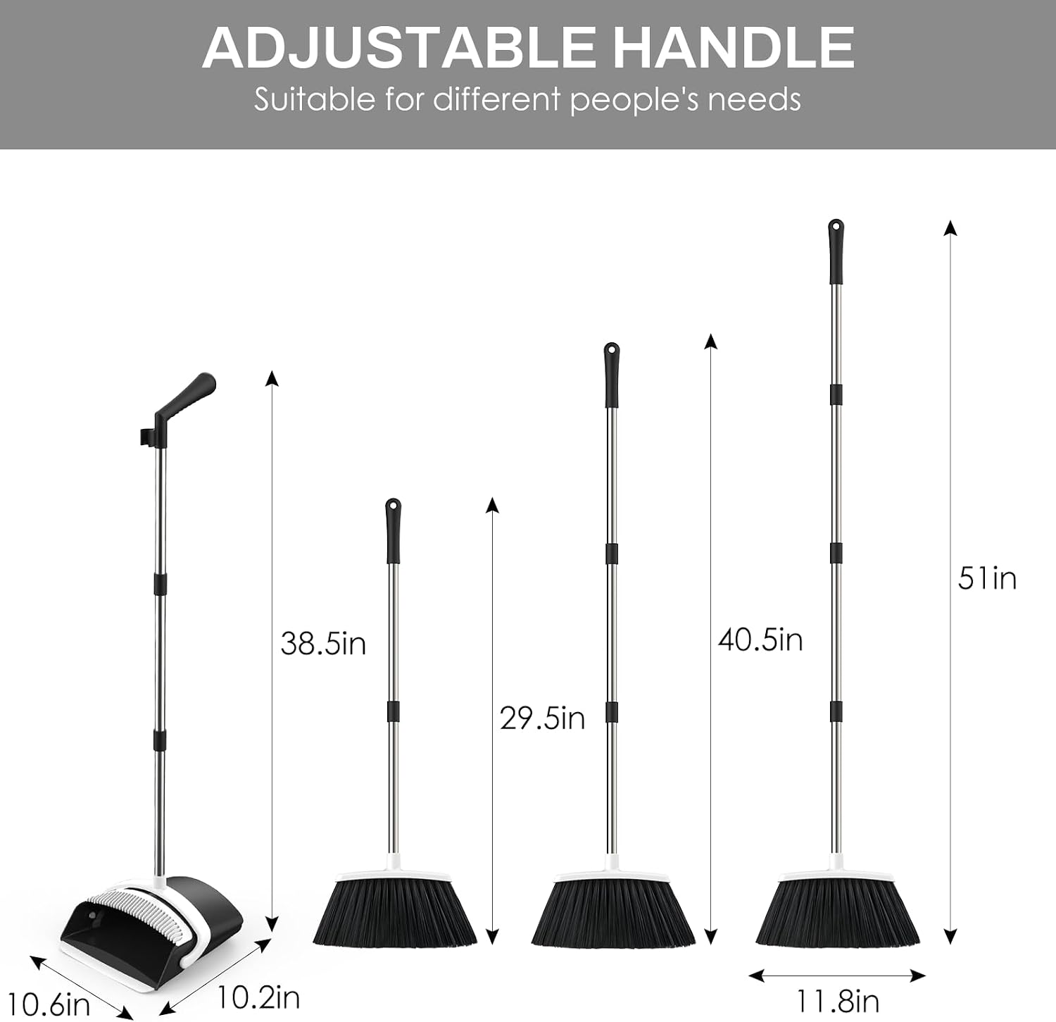 Broom and Dustpan Set with 51 inch Adjustable Handle