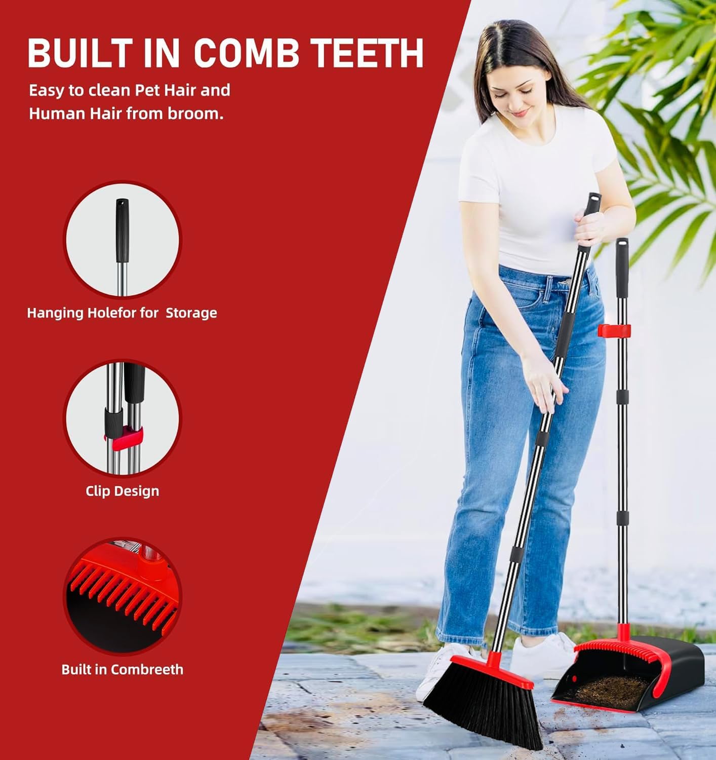 Broom and Dustpan Sets, 2 Pack, 52 inch Handle