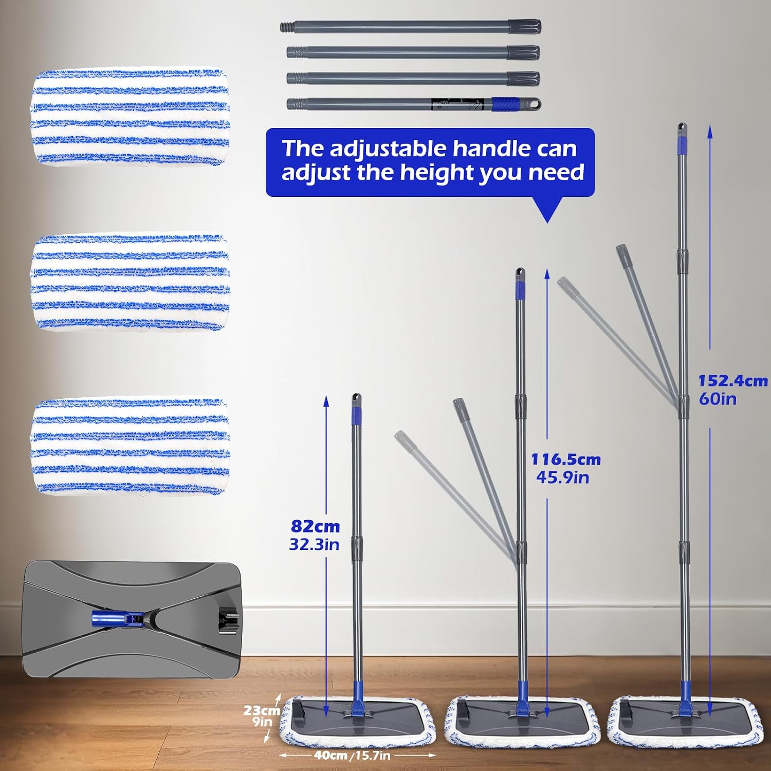 Large Microfiber Flat Mop, 16 inch, Wet and Dry