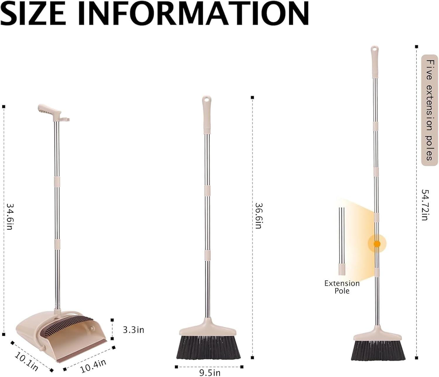 Lightweight Broom and Dustpan Set, Stainless Handle