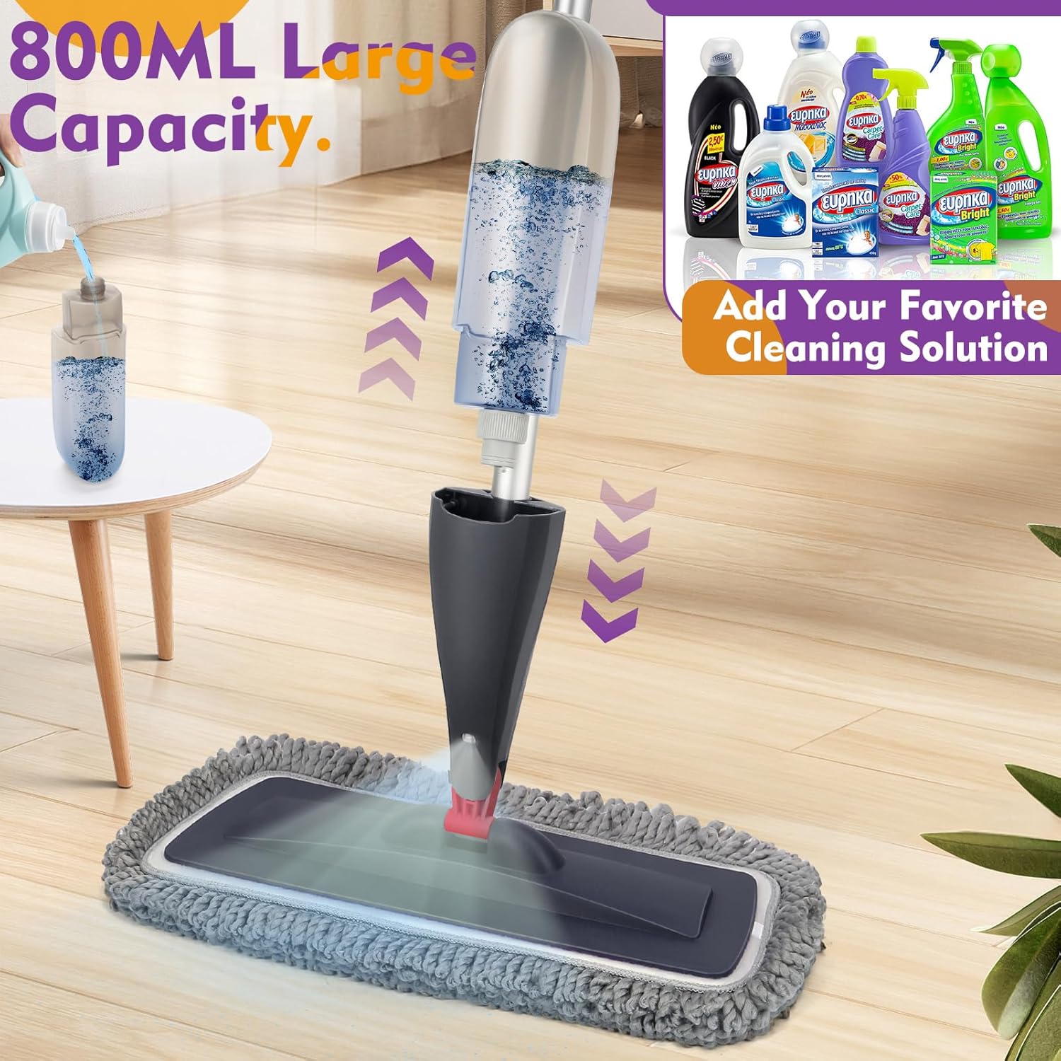 Spray Mop with Refillable Bottle and Washable Pads
