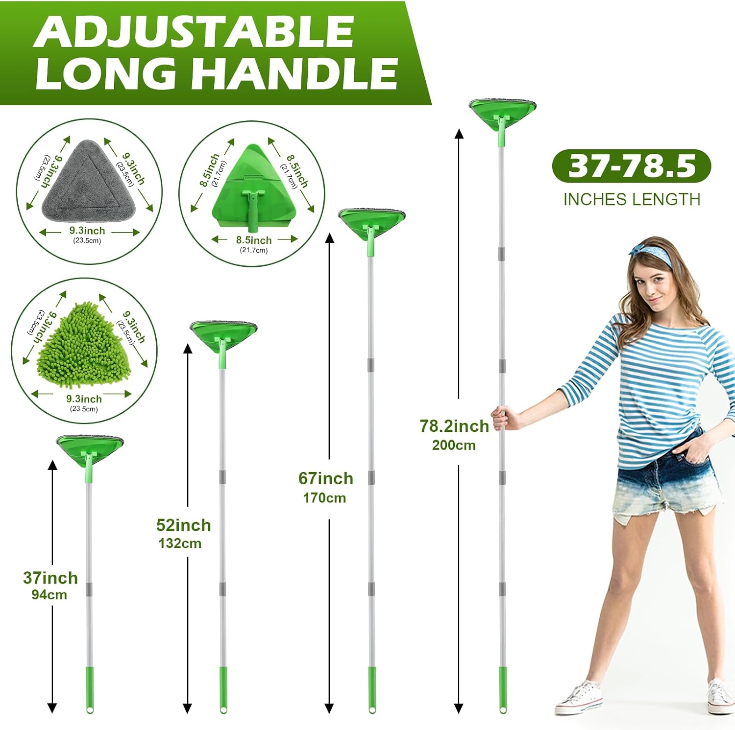 Wall Cleaner Mop with 82 inch Handle and 4 Pads
